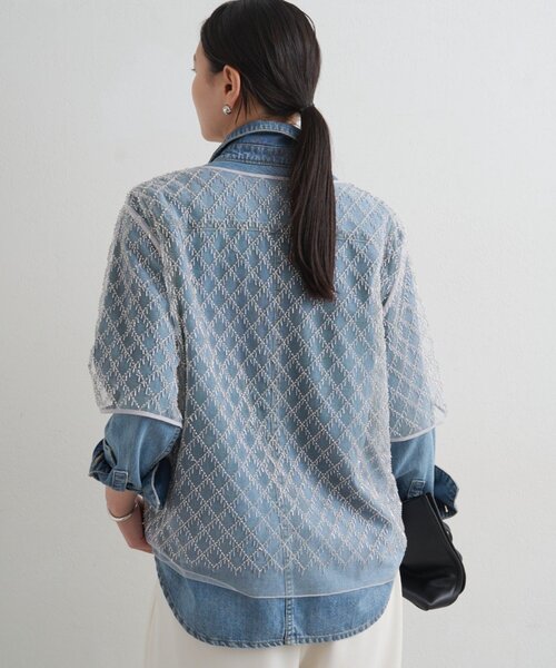 LOUNGEDRESS（ラウンジドレス）の「ビーズシアーハーフスリーブブラウス（シャツ/ブラウス・レディース・オフホワイト/ブラック・FREE）」の10枚目の写真