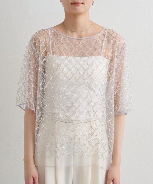 LOUNGEDRESS（ラウンジドレス）の「ビーズシアーハーフスリーブブラウス（シャツ/ブラウス・レディース・オフホワイト/ブラック・FREE）」の11枚目の写真