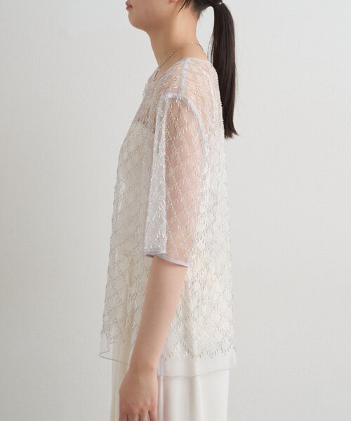 LOUNGEDRESS（ラウンジドレス）の「ビーズシアーハーフスリーブブラウス（シャツ/ブラウス・レディース・オフホワイト/ブラック・FREE）」の12枚目の写真