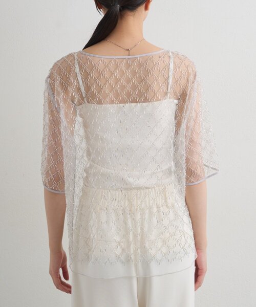 LOUNGEDRESS（ラウンジドレス）の「ビーズシアーハーフスリーブブラウス（シャツ/ブラウス・レディース・オフホワイト/ブラック・FREE）」の13枚目の写真