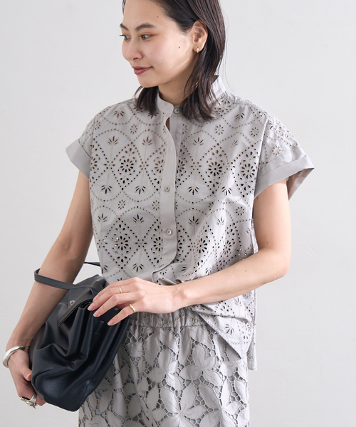 TICCA(ティッカ)の「別注【TICCA / ティッカ】 レースフレンチシャツ JSP(シャツ/ブラウス・レディース・カーキ/チャコールグレー/ホワイト・FREE)」の8枚目の写真