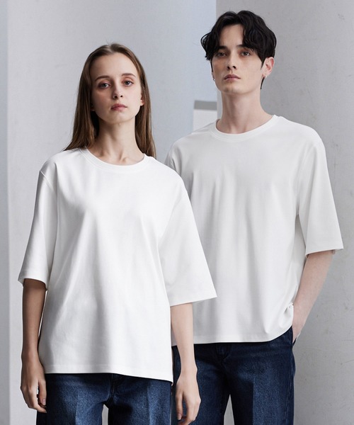 CLEL(クレイル)の「【CLEL】Giza Cotton Basic Short Sleeve T-Shirt / ギザコットン ベーシック半袖Tシャツ(Tシャツ/カットソー・メンズ・チャコールグレー/ホワイト/グレイッシュベージュ/ブラック/グレー・L/M/S/XS)」の1枚目の写真