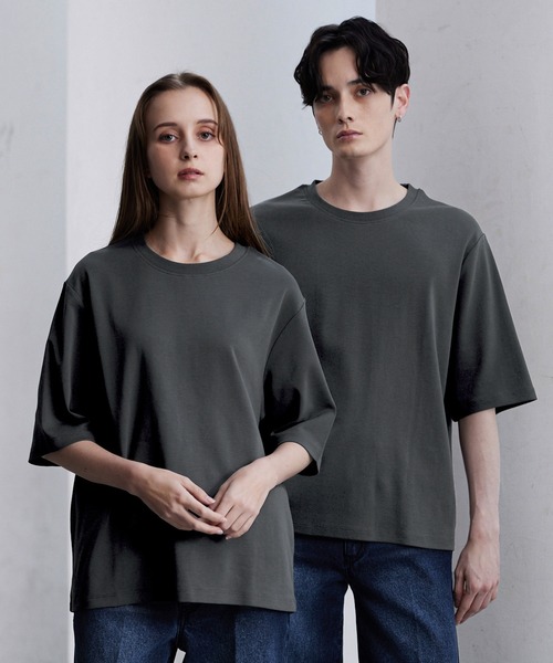 CLEL(クレイル)の「【CLEL】Giza Cotton Basic Short Sleeve T-Shirt / ギザコットン ベーシック半袖Tシャツ(Tシャツ/カットソー・メンズ・チャコールグレー/ホワイト/グレイッシュベージュ/ブラック/グレー・L/M/S/XS)」の3枚目の写真