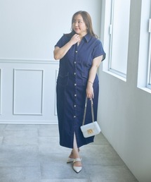 <大きいサイズ>【らめちゃんコラボ】ウエストギャザーデニムワンピース