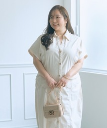 ＜大きいサイズ＞【らめちゃんコラボ】ウエストギャザーデニムワンピース