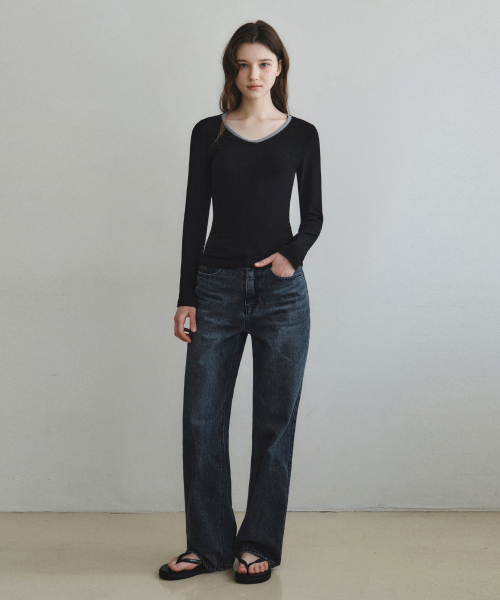 WEDNESDAYOASISFORWOMEN(ウェンズデー オアシス フォー ウーマン)の「レイヤードデュオTシャツ_BLACK(W26TP14)(Tシャツ/カットソー・レディース・ブラック・OS)」の2枚目の写真