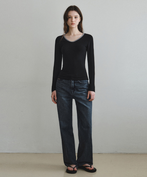 WEDNESDAYOASISFORWOMEN(ウェンズデー オアシス フォー ウーマン)の「レイヤードデュオTシャツ_BLACK(W26TP14)(Tシャツ/カットソー・レディース・ブラック・OS)」の3枚目の写真