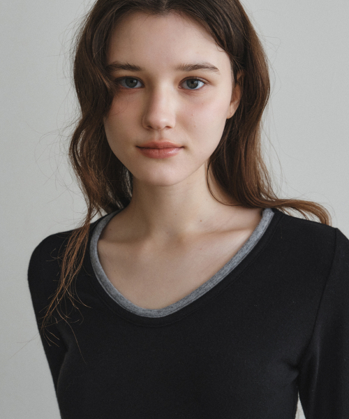WEDNESDAYOASISFORWOMEN(ウェンズデー オアシス フォー ウーマン)の「レイヤードデュオTシャツ_BLACK(W26TP14)(Tシャツ/カットソー・レディース・ブラック・OS)」の4枚目の写真