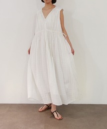 sheer check 2way gathered dress