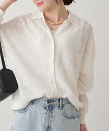 PUAL CE CIN | 透かし編み花柄ジャガード襟付きカーディガン(カーディガン/ボレロ)