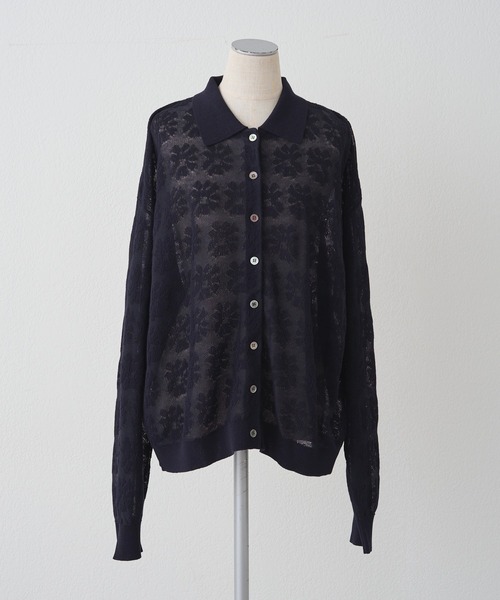 PUAL CE CIN（ピュアルセシン）の「透かし編み花柄ジャガード襟付きカーディガン（カーディガン/ボレロ・レディース・ベージュ/ネイビー/オフホワイト・FREE）」の22枚目の写真