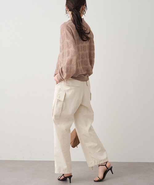 PUAL CE CIN（ピュアルセシン）の「透かし編み花柄ジャガード襟付きカーディガン（カーディガン/ボレロ・レディース・ベージュ/ネイビー/オフホワイト・FREE）」の13枚目の写真