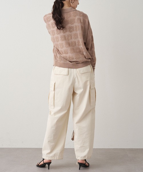 PUAL CE CIN（ピュアルセシン）の「透かし編み花柄ジャガード襟付きカーディガン（カーディガン/ボレロ・レディース・ベージュ/ネイビー/オフホワイト・FREE）」の14枚目の写真