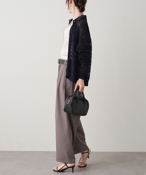 PUAL CE CIN（ピュアルセシン）の「透かし編み花柄ジャガード襟付きカーディガン（カーディガン/ボレロ・レディース・ベージュ/ネイビー/オフホワイト・FREE）」の20枚目の写真