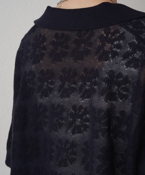 PUAL CE CIN（ピュアルセシン）の「透かし編み花柄ジャガード襟付きカーディガン（カーディガン/ボレロ・レディース・ベージュ/ネイビー/オフホワイト・FREE）」の18枚目の写真