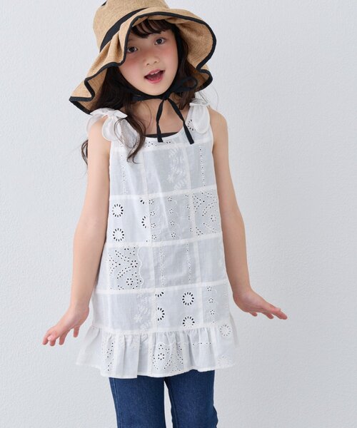 CIAOPANIC TYPY(チャオパニックティピー)の「【KIDS】【India】パッチワークレースチュニック(チュニック・キッズ・ホワイト/サックスブルー/ブラック・150/130/110)」の2枚目の写真