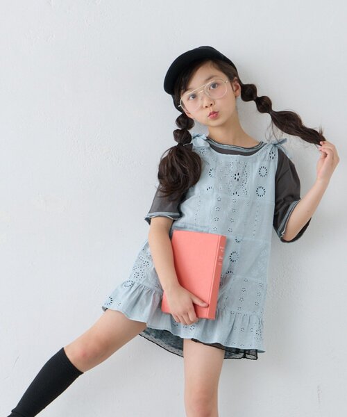CIAOPANIC TYPY(チャオパニックティピー)の「【KIDS】【India】パッチワークレースチュニック(チュニック・キッズ・ホワイト/サックスブルー/ブラック・150/130/110)」の3枚目の写真