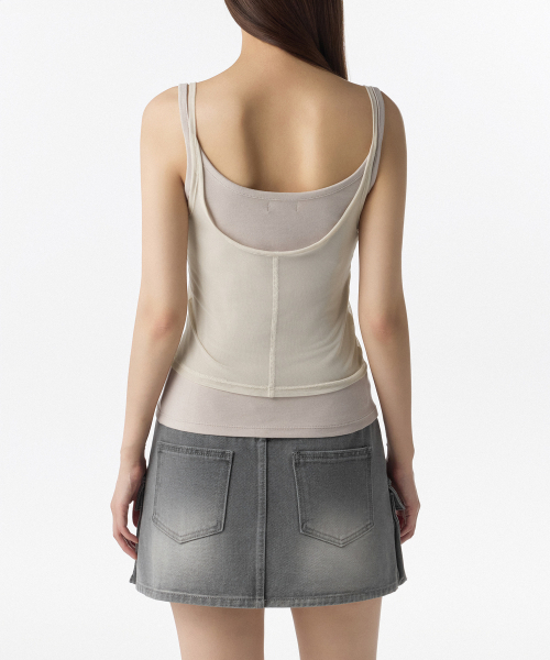 MUSINSA STANDARD WOMAN（ムシンサスタンダードウーマン）の「ウィメンズメッシュトップレイヤードストリングスリーブレストップ[ライトベージュ/マッシュルーム]（Tシャツ/カットソー・レディース・その他・SMALL/MEDIUM/LARGE/X-SMALL）」の2枚目の写真
