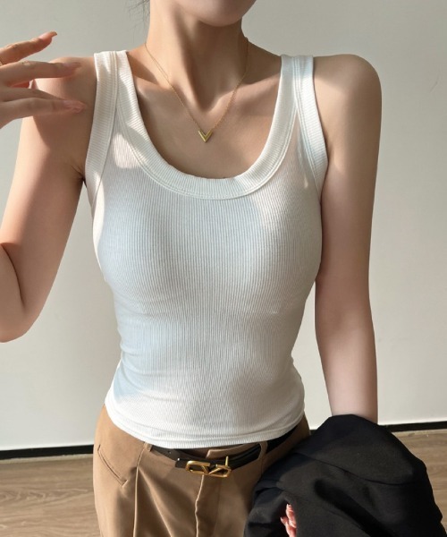 Ritzy(リッツィー)の「U ネック タンクトップ(Tシャツ/カットソー・レディース・ホワイト/パープル/ダークグレー/イエロー/ゴールド/ブラック/ブルー/カーキ/ライトグレー・FREE)」の11枚目の写真