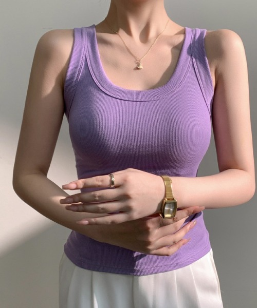 Ritzy(リッツィー)の「U ネック タンクトップ(Tシャツ/カットソー・レディース・ホワイト/パープル/ダークグレー/イエロー/ゴールド/ブラック/ブルー/カーキ/ライトグレー・FREE)」の14枚目の写真