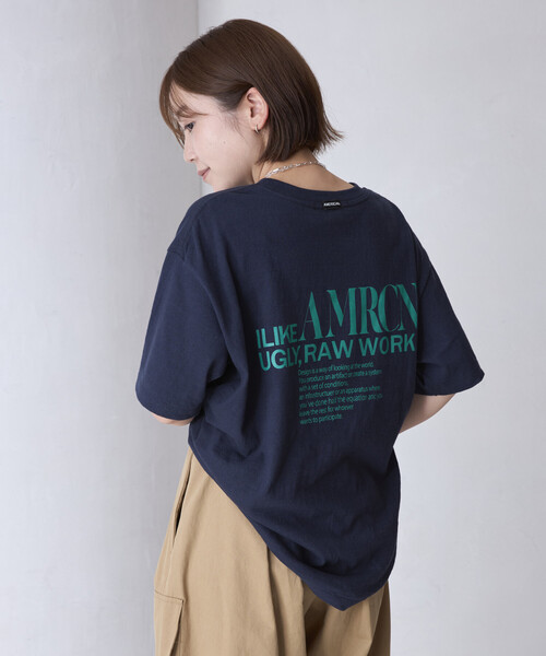 AMERICANA（アメリカーナ）の「Americana/アメリカーナ 別注 丸胴 ラフィー天竺 ロゴプリントTEE / リラックスフィット バックプリント半袖Tシャツ（Tシャツ/カットソー・レディース・オフホワイト/チャコールグレー/ネイビー/ブラウン・ONE SIZE）」の4枚目の写真