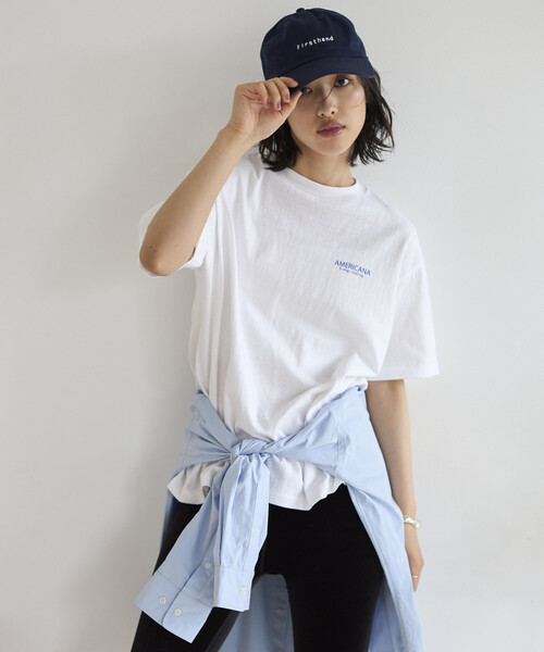 AMERICANA（アメリカーナ）の「Americana/アメリカーナ 別注 丸胴 ラフィー天竺 ロゴプリントTEE / リラックスフィット バックプリント半袖Tシャツ（Tシャツ/カットソー・レディース・オフホワイト/チャコールグレー/ネイビー/ブラウン・ONE SIZE）」の6枚目の写真