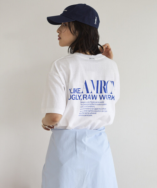 AMERICANA（アメリカーナ）の「Americana/アメリカーナ 別注 丸胴 ラフィー天竺 ロゴプリントTEE / リラックスフィット バックプリント半袖Tシャツ（Tシャツ/カットソー・レディース・オフホワイト/チャコールグレー/ネイビー/ブラウン・ONE SIZE）」の9枚目の写真