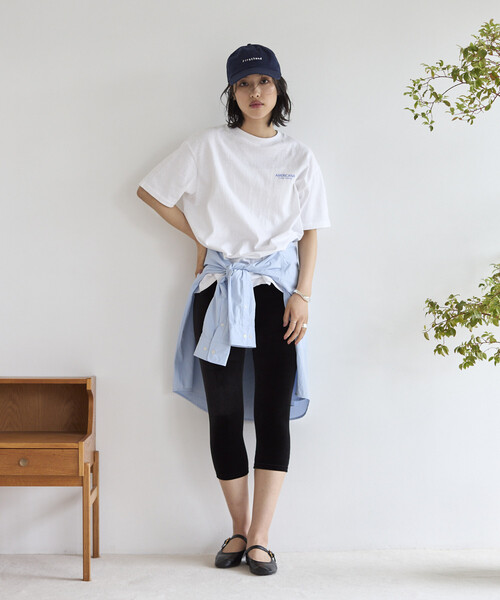 AMERICANA（アメリカーナ）の「Americana/アメリカーナ 別注 丸胴 ラフィー天竺 ロゴプリントTEE / リラックスフィット バックプリント半袖Tシャツ（Tシャツ/カットソー・レディース・オフホワイト/チャコールグレー/ネイビー/ブラウン・ONE SIZE）」の17枚目の写真