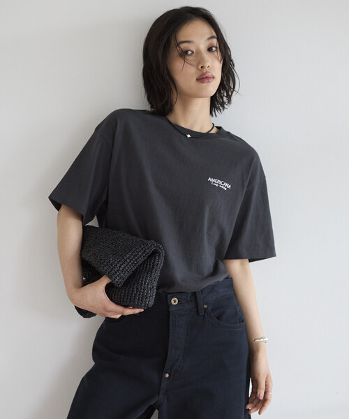 AMERICANA（アメリカーナ）の「Americana/アメリカーナ 別注 丸胴 ラフィー天竺 ロゴプリントTEE / リラックスフィット バックプリント半袖Tシャツ（Tシャツ/カットソー・レディース・オフホワイト/チャコールグレー/ネイビー/ブラウン・ONE SIZE）」の20枚目の写真