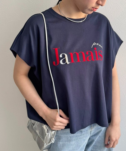 LHELBIE(レルビエ)の「パール+ロゴボックスTシャツ(Tシャツ/カットソー・レディース・ネイビー/オフホワイト/チャコールグレー・M)」の3枚目の写真