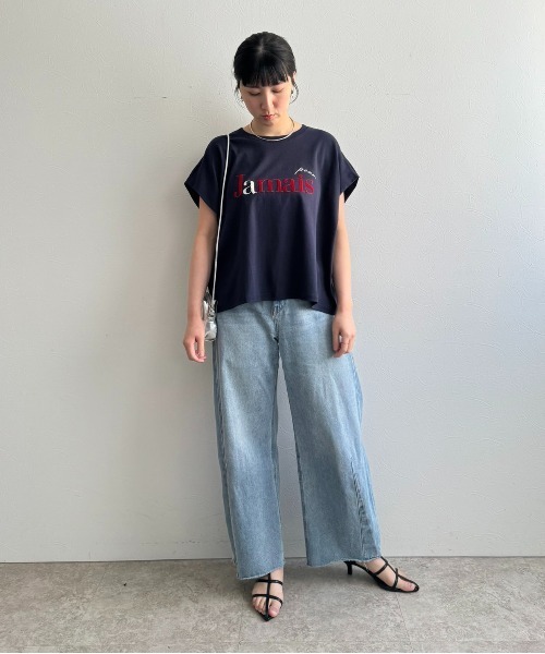 LHELBIE(レルビエ)の「パール+ロゴボックスTシャツ(Tシャツ/カットソー・レディース・ネイビー/オフホワイト/チャコールグレー・M)」の16枚目の写真