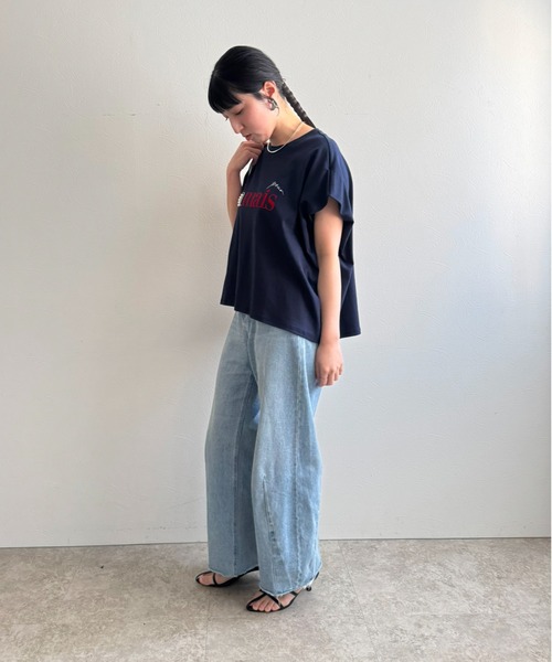LHELBIE(レルビエ)の「パール+ロゴボックスTシャツ(Tシャツ/カットソー・レディース・ネイビー/オフホワイト/チャコールグレー・M)」の17枚目の写真