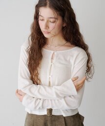 Kastane | 【4色展開/前後2WAY】ラインストーンシアーカットソー(カーディガン/ボレロ)