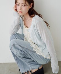 Kastane | 【4色展開/前後2WAY】ラインストーンシアーカットソー(カーディガン/ボレロ)