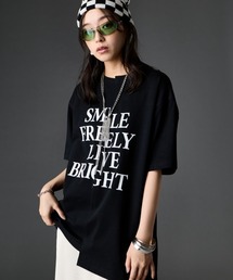 綿100%アシンメトリープリントTシャツ<大きいサイズ有>GEVS.
