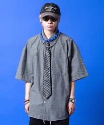 a.p.o.v. オーバーサイズシアサッカーマルチストライプ半袖シャツ