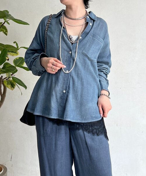 un dix cors(アンディコール)の「シアーDENIMシャツ(シャツ/ブラウス・レディース・サックスブルー/ブルー・FREE)」の17枚目の写真