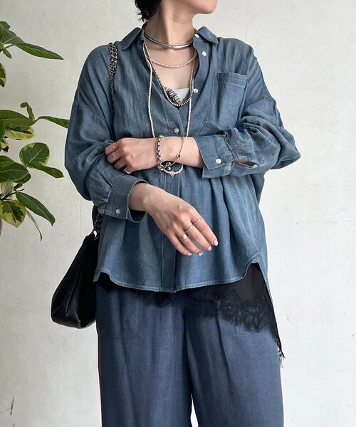 un dix cors(アンディコール)の「シアーDENIMシャツ(シャツ/ブラウス・レディース・サックスブルー/ブルー・FREE)」の4枚目の写真