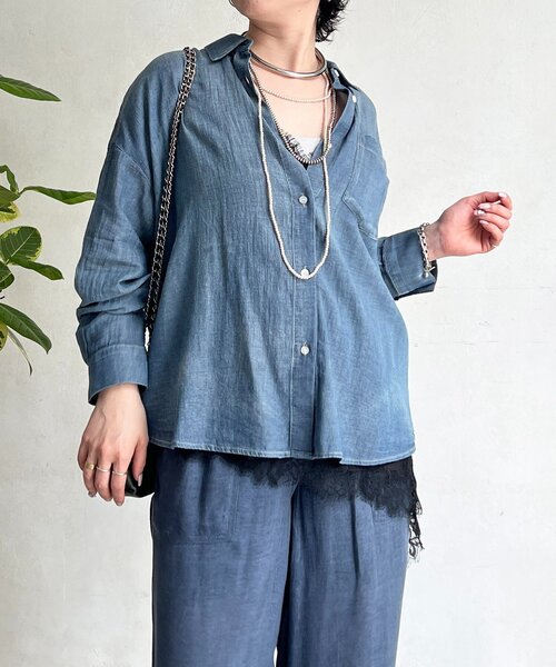un dix cors(アンディコール)の「シアーDENIMシャツ(シャツ/ブラウス・レディース・サックスブルー/ブルー・FREE)」の5枚目の写真