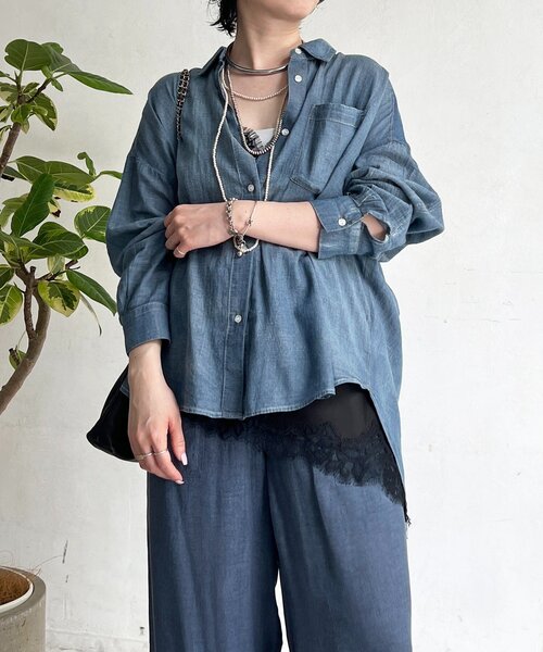 un dix cors(アンディコール)の「シアーDENIMシャツ(シャツ/ブラウス・レディース・サックスブルー/ブルー・FREE)」の6枚目の写真