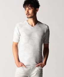 NICOLE CLUB FOR MEN | ウェーブタックジャカードVネック半袖プルオーバー(Tシャツ/カットソー)