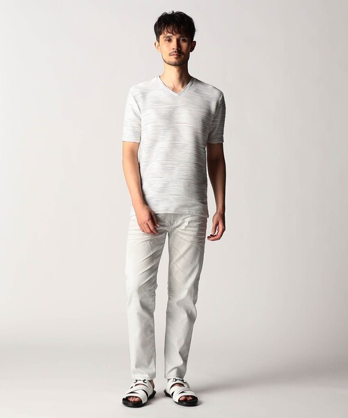 NICOLE CLUB FOR MEN(ニコルクラブフォーメン)の「ウェーブタックジャカードVネック半袖プルオーバー(Tシャツ/カットソー・メンズ・ネイビー/ホワイト/ブルー/グレー/ブラック・L/XL/M)」の7枚目の写真