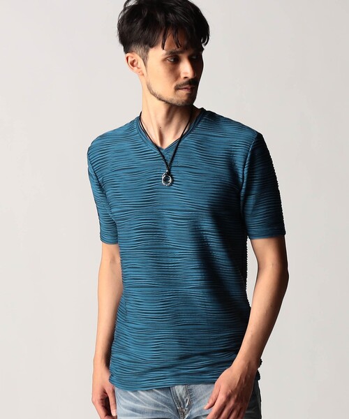 NICOLE CLUB FOR MEN(ニコルクラブフォーメン)の「ウェーブタックジャカードVネック半袖プルオーバー(Tシャツ/カットソー・メンズ・ネイビー/ホワイト/ブルー/グレー/ブラック・L/XL/M)」の5枚目の写真