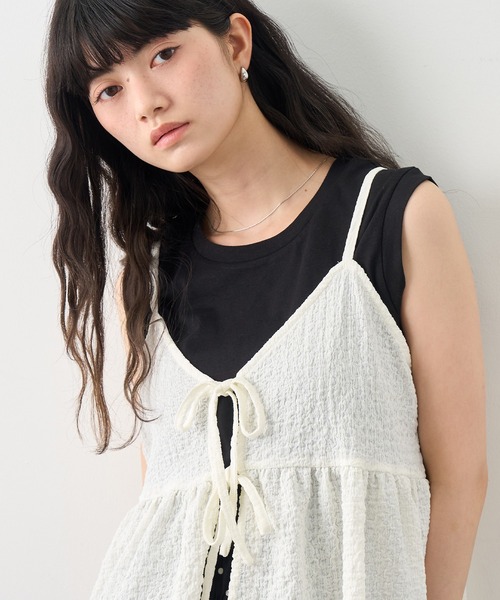 NOGLE(ノグル)の「【NOGLE/ノグル】フロントリボン キャミソール ビスチェ(キャミソール・レディース・ブラック/アイボリー・FREE)」の9枚目の写真