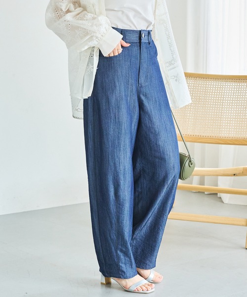 LAVEANGE(ラビアンジェ)の「ライトデニムライクカーブパンツ(デニムパンツ・レディース・ベージュ/ネイビー/ブラック・M/LL/3L/4L/5L)」の16枚目の写真