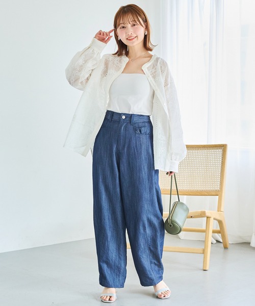 LAVEANGE(ラビアンジェ)の「ライトデニムライクカーブパンツ(デニムパンツ・レディース・ベージュ/ネイビー/ブラック・M/LL/3L/4L/5L)」の18枚目の写真