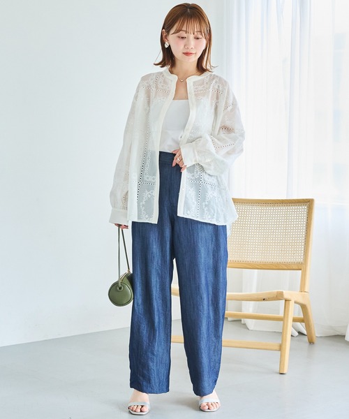 LAVEANGE(ラビアンジェ)の「ライトデニムライクカーブパンツ(デニムパンツ・レディース・ベージュ/ネイビー/ブラック・M/LL/3L/4L/5L)」の19枚目の写真