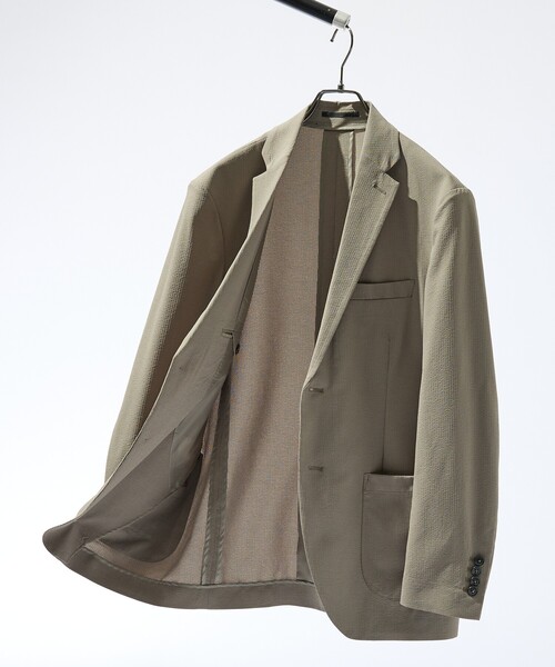 ABAHOUSE（アバハウス）の「【セットアップ対応】SOLOTEX シアサッカー ジャケット / ストレッチ 通気性 手洗い可（セットアップ・メンズ・ブラック/グレイッシュベージュ/チャコールグレー・50/48/46/44）」の3枚目の写真
