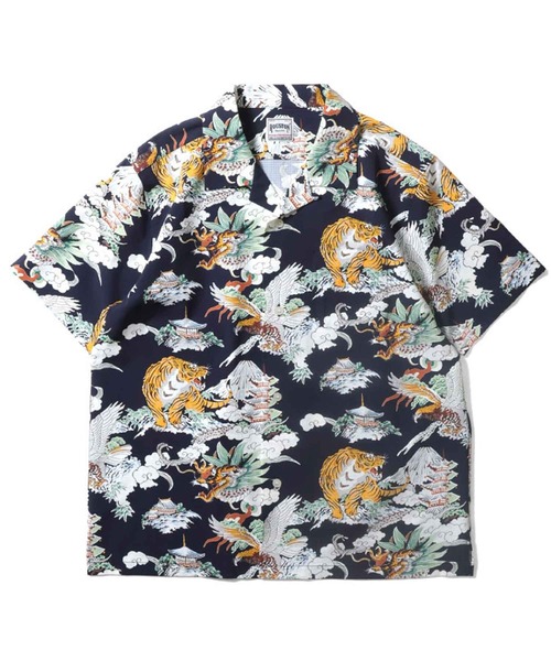 90s HOUSTON レーヨンシャツ オープンカラーシャツ M 龍 虎 HOUSTON オープンカラーシャツ(龍・虎・鷲)（シャツ/ブラウス
