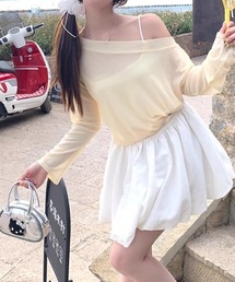 シアードレープオフショルダートップス